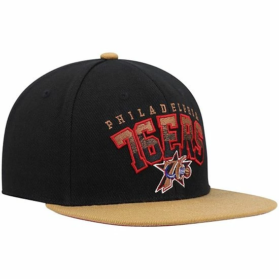 Budget ๐ฏ Unbranded Men's Mitchell & Ness Black/Tan Philadelphia 76ers Hardwood Classics Gradient Wordmark Snapback Hat ๐ - Image 4