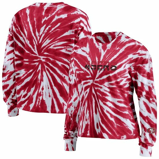 Wholesale 🔔 Unbranded 👩 Women's WEAR By Erin Andrews Scarlet San Francisco 49ers Tie-Dye Cropped Long Sleeve T-Shirt 🌟 - Image 2