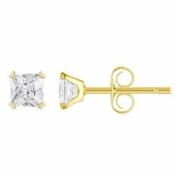 New 🔔 Unbranded Kids' 14k Gold 3 Mm Princess Cut Cubic Zirconia Stud Earrings ✔️