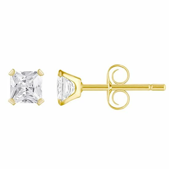 New 🔔 Unbranded Kids' 14k Gold 3 Mm Princess Cut Cubic Zirconia Stud Earrings ✔️