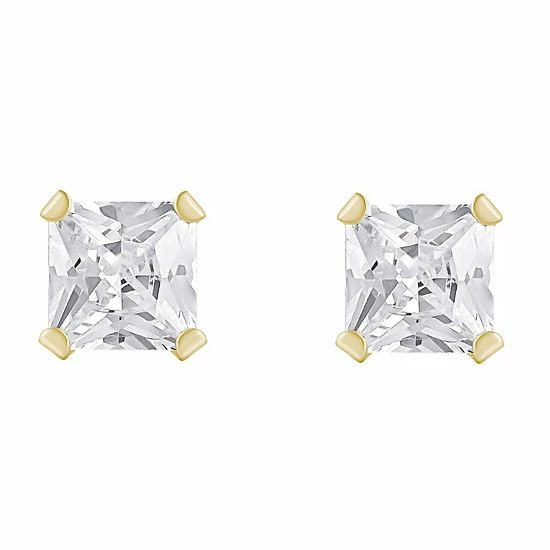New 🔔 Unbranded Kids' 14k Gold 3 Mm Princess Cut Cubic Zirconia Stud Earrings ✔️ - Image 2