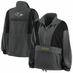 Top 10 👏 Unbranded 👩 Women's WEAR By Erin Andrews Charcoal Baltimore Ravens Popover Packable Half-Zip Jacket 🔥