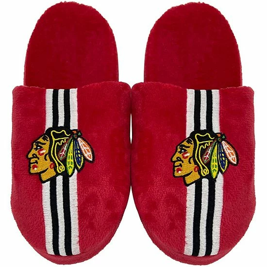 Best Sale 🔥 Unbranded Youth FOCO Chicago Blackhawks Team Stripe Slippers 😉
