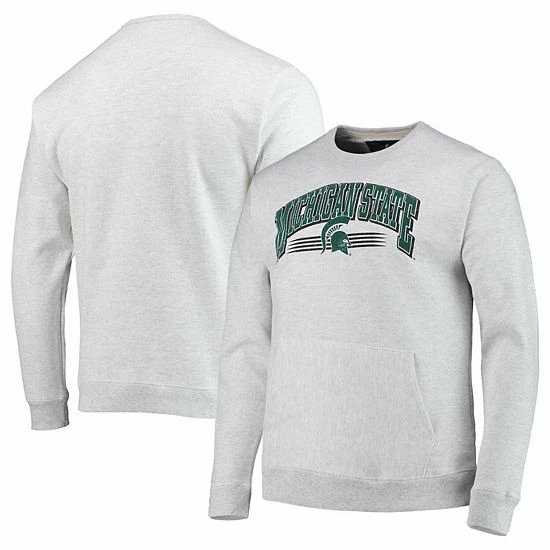 Buy 🧨 Unbranded Men's League Collegiate Wear Heathered Gray Michigan State Spartans Upperclassman Pocket Pullover Sweatshirt 👏 - Image 2
