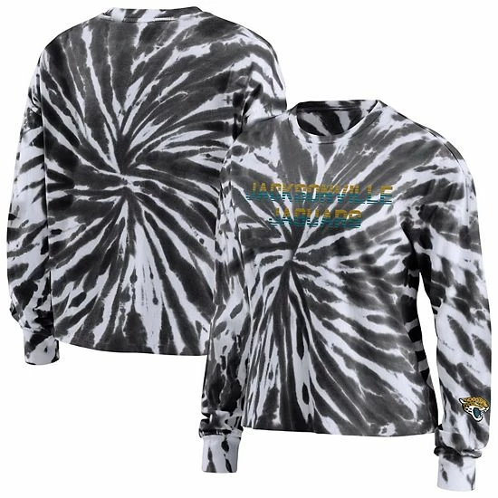 Top 10 👍 Unbranded 👩 Women's WEAR By Erin Andrews Black Jacksonville Jaguars Tie-Dye Cropped Long Sleeve T-Shirt ⭐