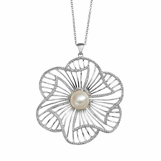 Cheap 💯 Unbranded Freshwater Cultured Pearl Sterling Silver Flower Pendant Necklace ✔️