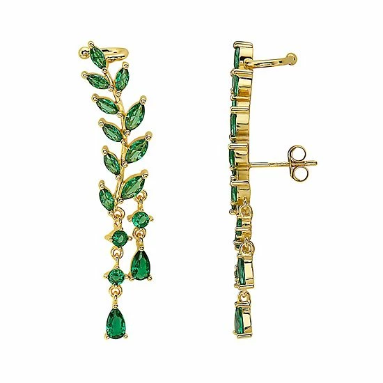 Deals 🔥 Unbranded 14k Gold Over Sterling Silver Green Cubic Zirconia Leaf Stud Earrings 🧨