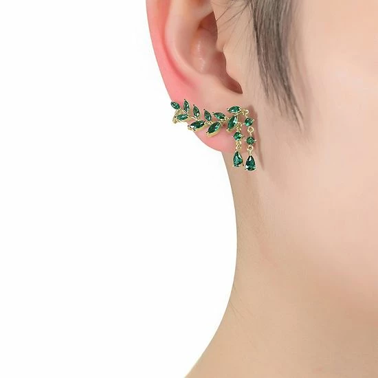 Deals 🔥 Unbranded 14k Gold Over Sterling Silver Green Cubic Zirconia Leaf Stud Earrings 🧨 - Image 2