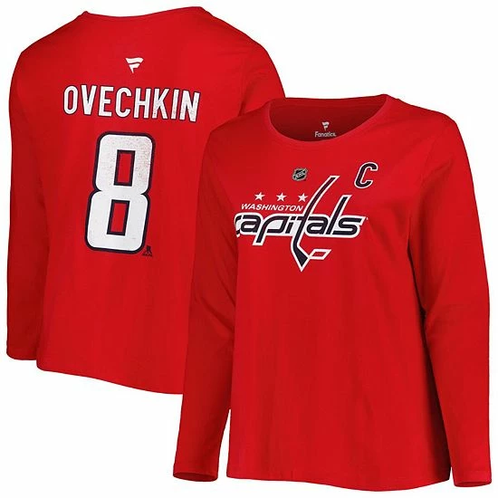 Promo ⌛ Unbranded 👩 Women's Alexander Ovechkin Red Washington Capitals Plus Size Name And Number Long Sleeve T-Shirt 😉 - Image 2