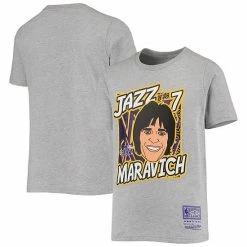 Promo 🔔 Unbranded Youth Mitchell & Ness Pete Maravich Heathered Gray New Orleans Jazz Hardwood Classics King Of The Court Player T-Shirt 🔥
