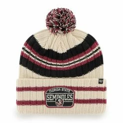 Brand new ⭐ Unbranded Men's '47 Natural Florida State Seminoles Hone Patch Cuffed Knit Hat With Pom 😀