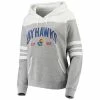 Best deal 🔥 Unbranded 👩 Women's Gray/White Kansas Jayhawks Blitz Sleeve Striped Blocked Raglan Hoodie 🎁