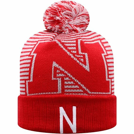 Wholesale ✨ Unbranded Men's Top Of The World Scarlet Nebraska Huskers Line Up Cuffed Knit Hat With Pom 🛒 - Image 2