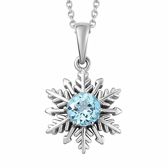 Hot Sale ❤️ Unbranded Sterling Silver Round Blue Topaz Snowflake Pendant Necklace 🌟
