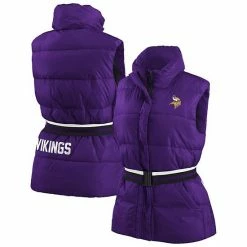 Wholesale ❤️ Unbranded 👩 Women's WEAR By Erin Andrews Purple Minnesota Vikings Full-Zip Puffer Vest With Belt 🎉