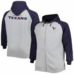 Wholesale 🔔 Unbranded Men's Heather Gray Houston Texans Big & Tall Fleece Raglan Full-Zip Hoodie Jacket 🔥