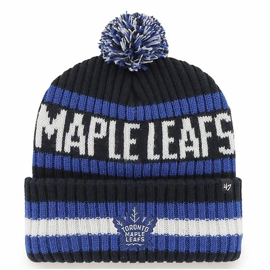 Brand new ๐ Unbranded Men's '47 Navy Toronto Maple Leafs Bering Cuffed Knit Hat With Pom ๐ - Image 2
