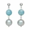 New 💯 Unbranded Sterling Silver Dyed Freshwater Cultured Pearl And Aquamarine Bead Linear Drop Earrings 🎁