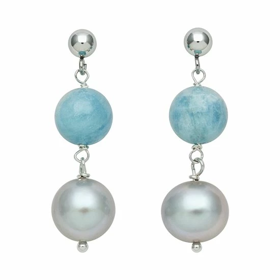 New ๐ฏ Unbranded Sterling Silver Dyed Freshwater Cultured Pearl And Aquamarine Bead Linear Drop Earrings ๐