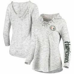 Best deal 💯 Unbranded 👩 Women's Pressbox Gray Miami Hurricanes Space Dye Lace-Up V-Neck Long Sleeve T-Shirt ⌛