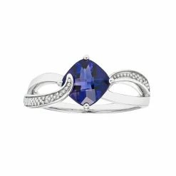 Best Pirce ❤️ Unbranded Sterling Silver Lab Created Blue Sapphire & Diamond Accent Cushion Bypass Ring 😀