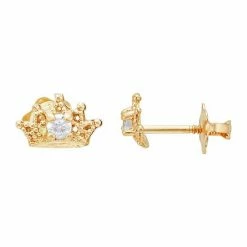 New ⌛ Unbranded 14k Gold Cubic Zirconia Crown Stud Earrings 😍