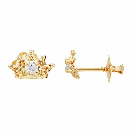 New ⌛ Unbranded 14k Gold Cubic Zirconia Crown Stud Earrings 😍