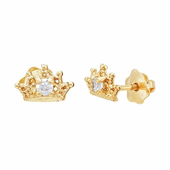 New ⌛ Unbranded 14k Gold Cubic Zirconia Crown Stud Earrings 😍 - Image 2