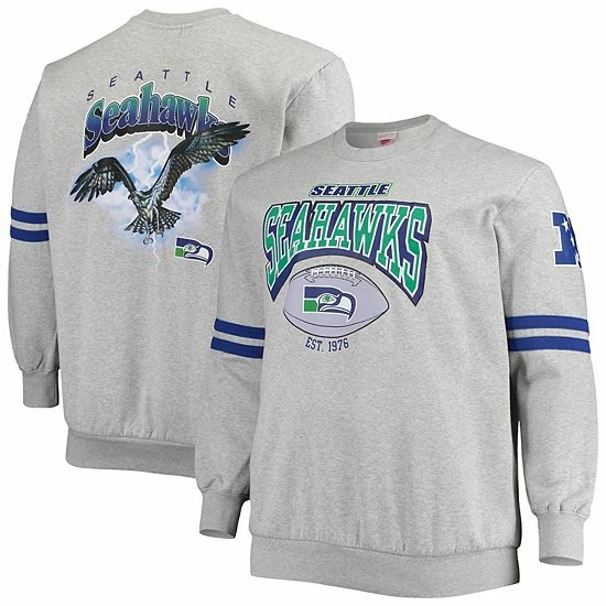 Best deal ✔️ Unbranded Men's Mitchell & Ness Heathered Gray Seattle Seahawks Big & Tall Allover Print Pullover Sweatshirt 🛒 - Image 2