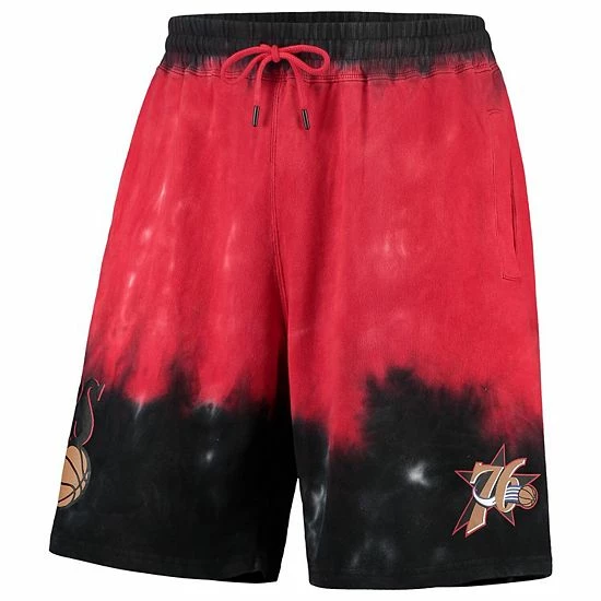 Flash Sale 👍 Unbranded Men's Mitchell & Ness Black/Red Philadelphia 76ers Hardwood Classics Terry Tie-Dye Shorts 👏 - Image 3