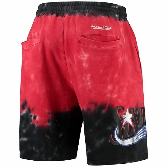 Flash Sale 👍 Unbranded Men's Mitchell & Ness Black/Red Philadelphia 76ers Hardwood Classics Terry Tie-Dye Shorts 👏 - Image 4