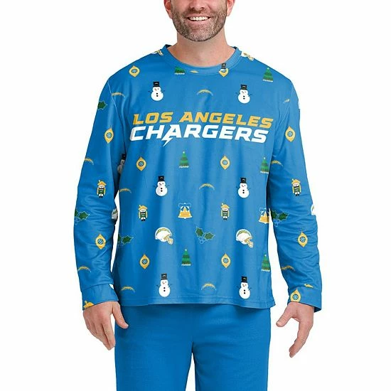 Outlet โจ Unbranded Men's FOCO Powder Blue Los Angeles Chargers Ugly Sweater Long Sleeve T-Shirt ๐