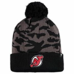 Hot Sale 🎁 Unbranded Men's '47 Black New Jersey Devils OHT Military Appreciation Digi Cuffed Knit Hat With Pom 🤩
