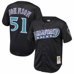 Wholesale 🌟 Unbranded Youth Mitchell & Ness Randy Johnson Black Arizona Diamondbacks Cooperstown Collection Mesh Batting Practice Jersey 🛒