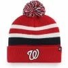 Budget 🎁 Unbranded Men's '47 Red Washington Nationals State Line Cuffed Knit Hat With Pom 🌟