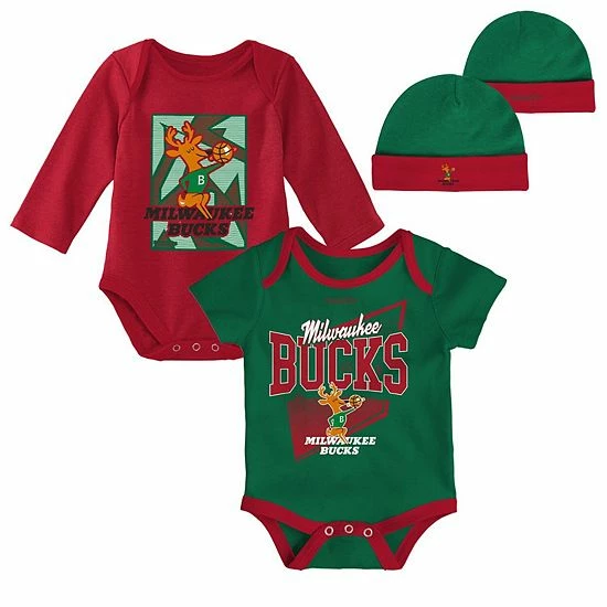 Coupon ๐ Unbranded Infant Mitchell & Ness Hunter Green/Red Milwaukee Bucks Hardwood Classics Bodysuits & Cuffed Knit Hat Set ๐