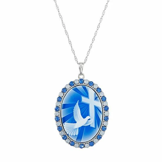 Cheap 🥰 Unbranded Sterling Silver Crystal Dove & Cross Pendant Necklace ❤️