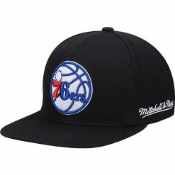 Buy 🤩 Unbranded Men's Mitchell & Ness Black Philadelphia 76ers English Dropback Snapback Hat ⌛