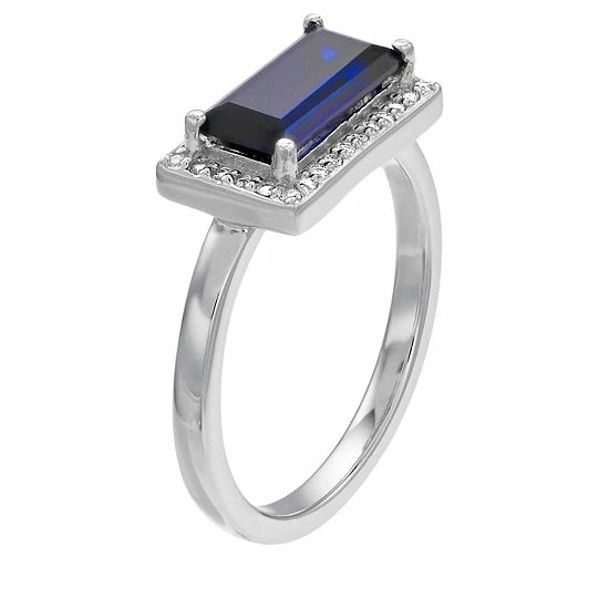 Best deal ✔️ Unbranded Sterling Silver Lab-Created Sapphire Baguette Ring 👍 - Image 2