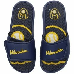 Outlet ⌛ Unbranded Youth FOCO Milwaukee Brewers Gel Slide 🩴 Sandals 😍