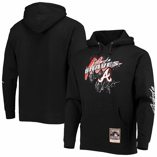 New ๐งจ Unbranded Men's Mitchell & Ness Black Atlanta Braves Hyper Hoops Pullover Hoodie ๐