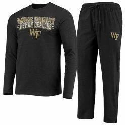Wholesale ✨ Unbranded Men's Concepts Sport Black/Heathered Charcoal Wake Forest Demon Deacons Meter Long Sleeve T-Shirt & Pants Sleep Set 🎁