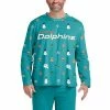 Budget 🔔 Unbranded Men's FOCO Aqua Miami Dolphins Ugly Sweater Long Sleeve T-Shirt 🥰