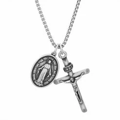 Wholesale 💯 Unbranded Men's Oxidized Stainless Steel Religious Medallion & Crucifix Necklace 🔔