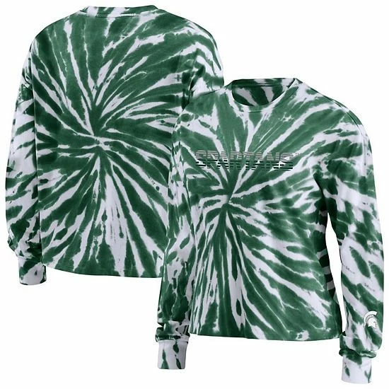 Deals ✔️ Unbranded 👩 Women's WEAR By Erin Andrews Green Michigan State Spartans Tie-Dye Long Sleeve T-Shirt ✨