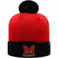 Wholesale ⌛ Unbranded Men's Top Of The World Red/Black Maryland Terrapins Core 2-Tone Cuffed Knit Hat With Pom ❤️
