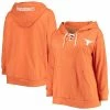 Cheapest ⌛ Unbranded 👩 Women's Texas Orange Texas Longhorns Plus Size Wordmark V-Neck Lace-Up Pullover Hoodie 👏