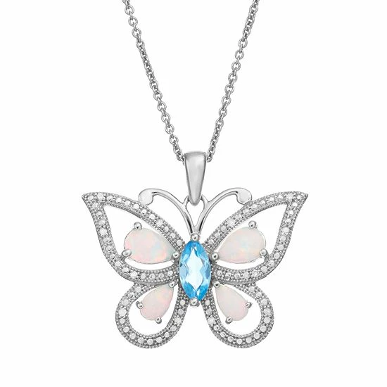 Coupon 😀 Unbranded Gemstone Sterling Silver Openwork Butterfly Pendant Necklace 🔔