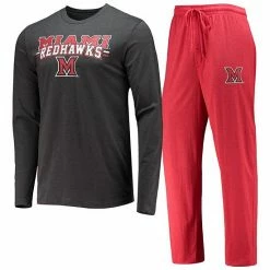 Promo 😀 Unbranded Men's Concepts Sport Red/Heathered Charcoal Miami University RedHawks Meter Long Sleeve T-Shirt & Pants Sleep Set 🎉