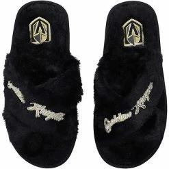 Coupon ⌛ Unbranded 👩 Women's FOCO Vegas Golden Knights Script Cross Slide Slippers ⌛